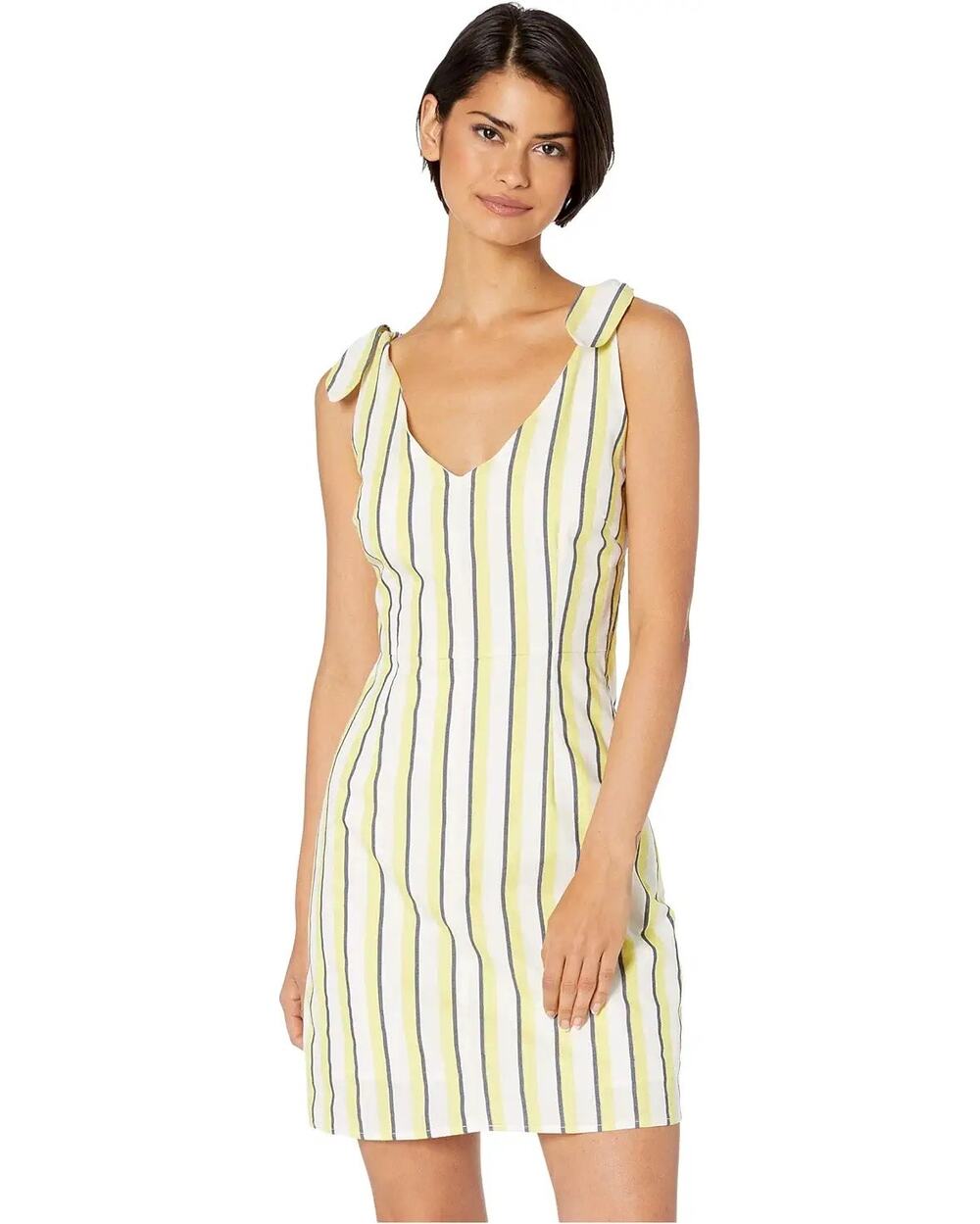 Cupcakes and Cashmere Marguerite Striped V-Neck Tie Shoulder Mini Dress